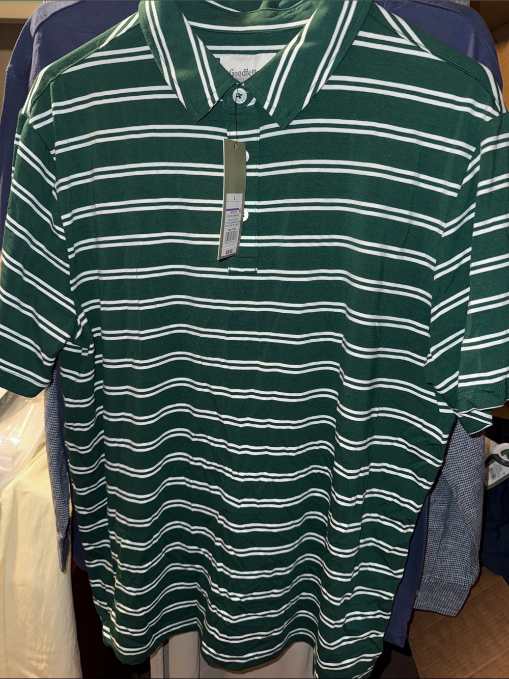 Goodfellow & Co Dark Green and White Striped Polo